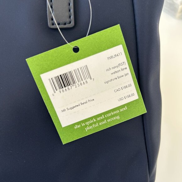 NWT Kate Spade New York Watson Lane Signature Bow Handbag Rich Navy Nylon Tote B - Picture 8 of 10